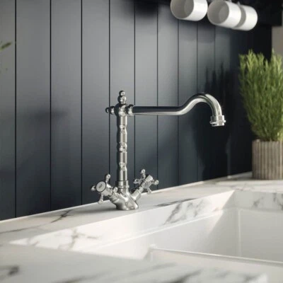 Traditional French Kitchen Sink Mixer Tap Classic Brushed Nickel Swivel Spout - Image 1 of 4