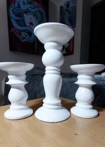 Candle Holders Set Of 3 - White Ceramic. 6, 6, & 10 Inches. New In Box - Picture 1 of 6