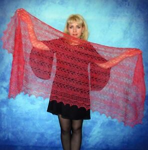 Red women's warm scarf,Russian shawl,Orenburg stole,Wool wrap,Lace bridal cape