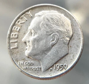 1959 D, Roosevelt Dime, 90% Silver - Picture 1 of 2