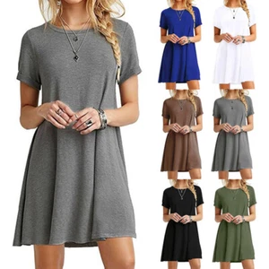 Women's Sundress Short Sleeve Casual T-shirt Dress Loose Summer Dress Plus Size - Picture 1 of 41