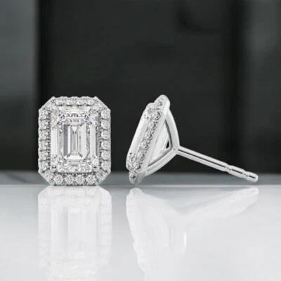 IGI-zertifizierte 950 Platin Ohrstecker 2,30 ct Smaragdschliff Lab Created Di... - Bild 1 von 4