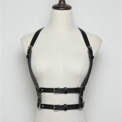 Women PU Leather Body Harness Adjustable Strap Sexy Waist Belt Vest Corset Retro - Image 1 of 4