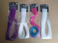 Lot Of 4 Faux Hair Extension Clip Average 14 In. Color White, Purple, Pink