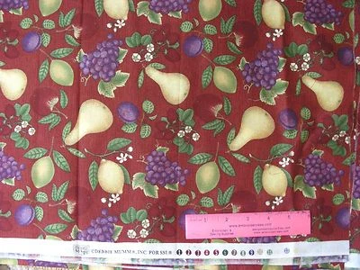 Cotton - Quilting - South Sea Imports, Debbie Mumm design, fruit on red - 1 yd++ - Image 1 of 3