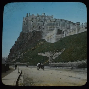 EDINBURGH CASTLE FROM THE SOUTH SCOTLAND C1890 TINTED Magic Lantern Slide PHOTO - Picture 1 of 3