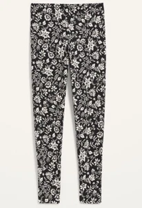 NEW Old Navy Womens Medium M High-Waisted Printed Ankle Leggings B&W Flowered - Picture 1 of 5