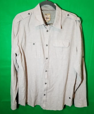 Point Zero Linen Long Sleeve Button Up Shirt Tan Mens Large Retro Resortwear - Image 1 of 4