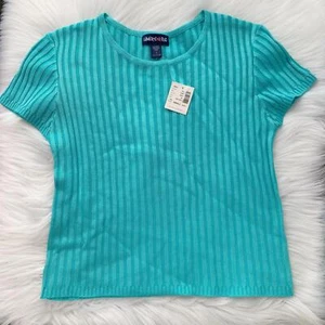 NWT Y2K Limited Too - Teal blue ribbed short sleeve sweater, S - Picture 1 of 4
