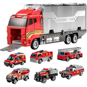 7 in 1 Kinder Feuerwehrauto Spielzeug Rettung Fahrzeug LKW Auto Set Geschenk DE - Bild 1 von 10