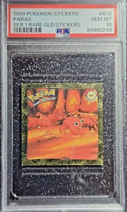 PSA 10 Gem Mint 1999 Pokemon Sticker ~ Paras ~ ArtBox Series 1 Rare Gold #G12 - Picture 1 of 2