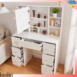 Vanity Set,Makeup Vanity With 3 Modes Led Light,Vanity Table With Mirror,Bedroom - Picture 1 of 16