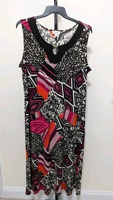 Maxi vestido largo sin mangas Avenue Plus negro/rosa multicolor para mujer talla 22/24 Foto 1 de 4