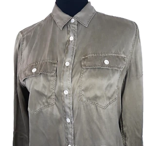 J. Crew 100 % Seide Bluse Damengröße 6 geknöpfte Taschen Armeegrün Boho - Bild 1 von 7