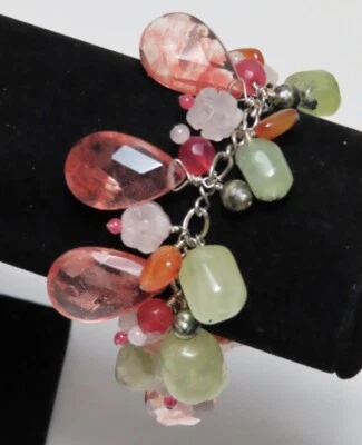 Chunky Colorful Natural Stone Peridot, Agate And Quartz Bracelet With 925 Clasp - Image 1 of 4