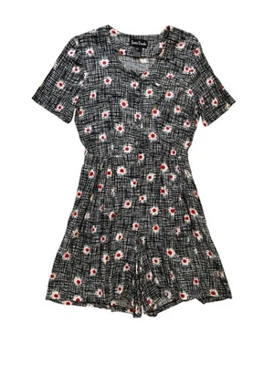 Mameluco grande para mujer años 80 negro, blanco y rojo patrón floral geométrico Foto 1 de 4