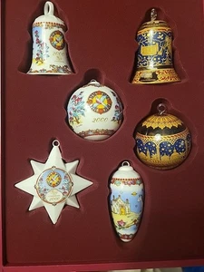 HUTSCHENREUTHER Weihnachten 2000 German CHRISTMAS ORNAMENT PORZELLAN GLAS SET - Bild 1 von 9