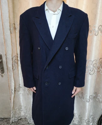 1970s vintage Hyde Park pure lambswool classic db gangster navy over coat 46R - Image 1 of 4