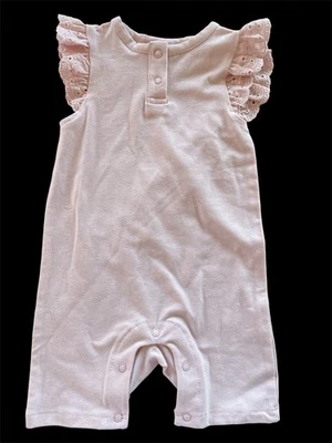 Splendid NWOT Pink Eyelet Sleeve Cotton/Polyester Knit Henley Romper-3-6 Mos - Image 1 of 4