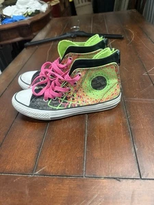Converse Junior Taglia 1 Neon Double Chuck Taylor All Star Nero/Verde/Rosa - Foto 1 di 8