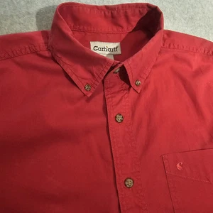 Carhartt Shirt Mens Large Long Sleeve Red Button Up Pocket Workwear Y2K - NICE! - Picture 1 of 13