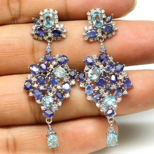 Giff para Ella 925 Plata de Ley Zafiro Azul&Circonita Pendientes Oro Blanco - Imagen 1 de 4
