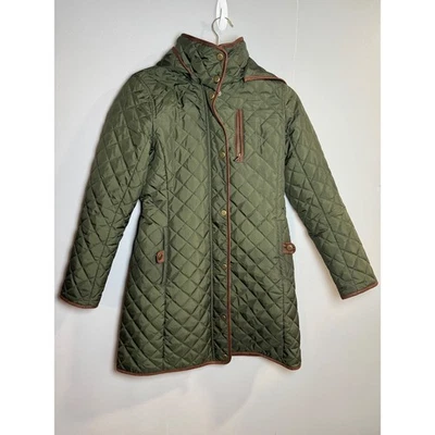 Chaqueta de Granero Ralph Lauren Acolchada Verde Marrón Borde Cremallera Completa PXS Foto 1 de 4
