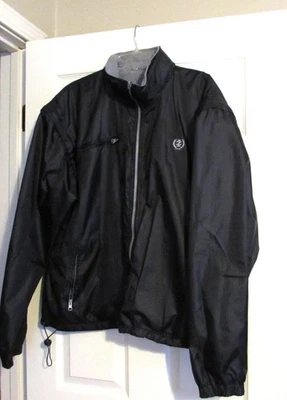 Vintage IZOD Reversible Hooded Rain Jacket Black & Gray 2X (See Measurements) - Image 1 of 4