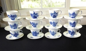 SET 12 ROYAL COPENHAGEN BRAIDED BLUE FLOWERS DEMITASSE CUPS & SAUCERS # 10/8046 - Picture 1 of 14