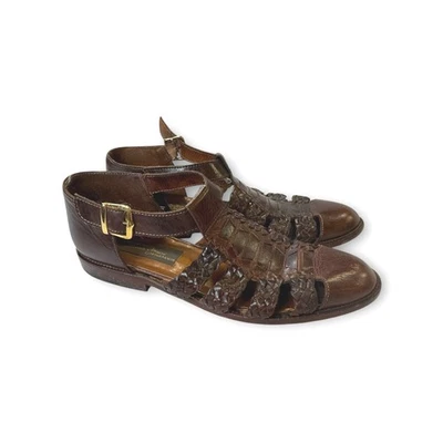 Sandalias de gladiador de cuero para mujer Sesto Meucci talla 6 tejidas marrón hebilla al tobillo zapato Foto 1 de 4