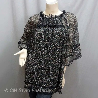 Top túnica con estampado floral de gasa y encaje M Foto 1 de 4