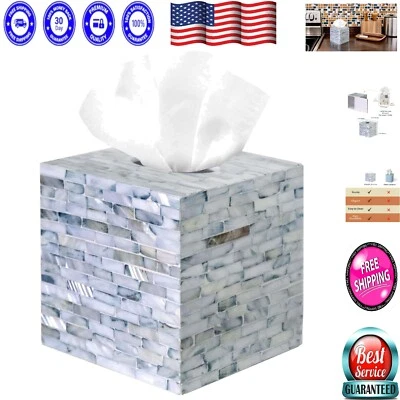 Handcrafted 5.9'' Acacia Wood Tissue Box Cover with Unique Pearl Inlay Design - Image 1 of 4