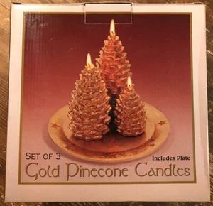Giftco Inc Set of Gold Pinecone Candles Includes Base - Picture 1 of 8