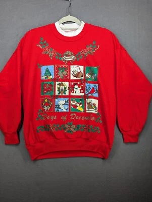 Vtg Land' N Sea Red Christmas Sweatshirt Ugly Days Of December Santa - Image 1 of 4