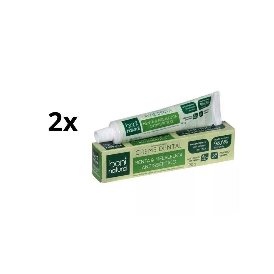 Lote de 2 Pasta de Dientes Vegana Melaleuca Mint Salud Bucal Antiséptica 90g Boni Natural Foto 1 de 1