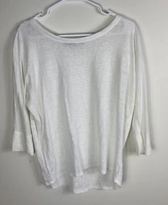 Athleta Women's 100% Linen White 3/4 Sleeve Pullover Shirt Sz XS Oversized Sheer - Picture 1 of 11