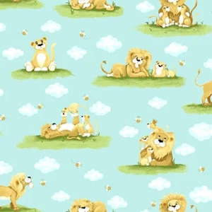 Feline Drive Fabric LYON THE LION Scenic Blue - Fat Quarter (18"x22") FQ - Picture 1 of 8