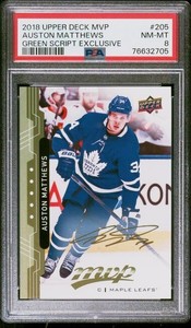 2018-19 Upper Deck MVP High Series Green Script PSA 8 Auston Matthews #205
