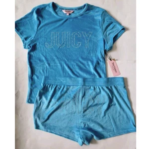 JUICY COUTURE Velour 2-piece PJ Set Shorts Black Pink Size M L XL Velour 2pc Set - Picture 1 of 15