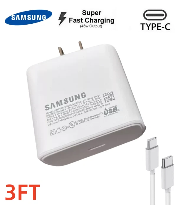 ✅Cargador de pared súper rápido Samsung Galaxy S24 S24+ S24 Ultra 45 vatios y cable USB-C Foto 1 de 4