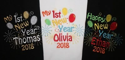 LESLEY ANN DESIGNS Personalised 1st First or Happy New Year Baby Bib 2020 add any name