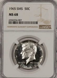 :1965 SMS 50C KENNEDY HALF DOLLAR NGC MS68 (SEMI-CAM) RARITY R6 HIGHEST GRADES - Picture 1 of 2
