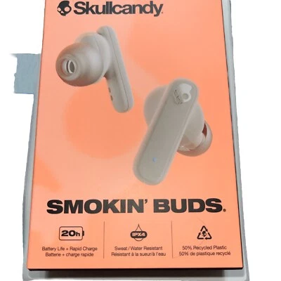 WHITE Skullcandy Smokin' Buds in-Ear Wireless Earbuds, 20 Hr Battery Bone Orange