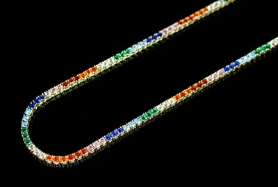 Collar Cadena Tenis 4mm "RAINBOW FRIENDS" Laboratorio Sim. Gema Diamantes Acabado Oro Foto 1 de 4