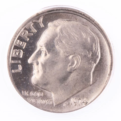 ERROR 1974 Roosevelt Dime ANACS MS63 Tilted Partial Collar Certified 10c Cover