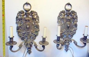 Antique Superb PAIR CHERUB SCONCES BAROQUE Metal Renaissance Italian French - Picture 1 of 7