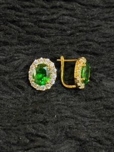 4Ct Oval Labor Erstellt Smaragd Heiligenschein Ohrstecker 18K Gelb Vergoldet - Bild 1 von 10
