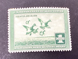 US 1937 Federal Duck Stamp RW4 Scaups $1 Unused NH Gummed Nice - Picture 1 of 4