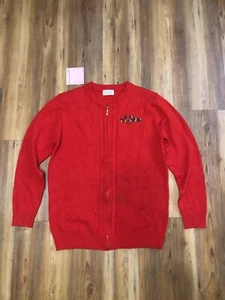 Mister Rogers’ Neighborhood Adult Red Knit Cardigan Sweater Stains See Measure - Picture 1 of 24