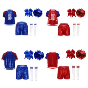 Kids Girls Dance Outfit Shiny Cheerleading Tassel Sports Meeting Sports Suit - Picture 1 of 25